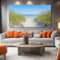 Paysage Bleu Plage Impression sur Toile Personnalisable Decoration Murale Peinture Vert Herbe, 120 x 80 cm Tableaux Art Décoratif Muraux Décoration Chambre Salon