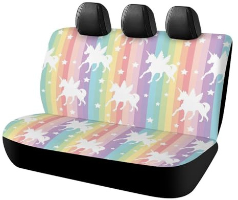 Qjjinxior Auto-Rücksitzbezug, Einhorn-Muster-Regenbogen-Autositzbezug, Universal-Sitzbezüge-Set für die meisten Autos, LKWs, SUVs