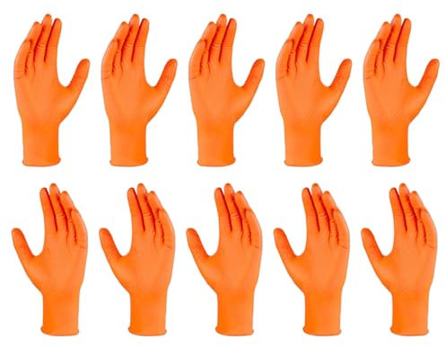 Celuicion Guanti usa e getta, 10 pezzi arancioni, guanti monouso extra forti, guanti in nitrile, guanti usa e getta, guanti da lavoro per officina e montaggio