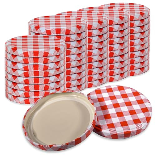 Oputec 50 x Schraubdeckel TO 82 Rot-Weiß kariert – Ersatzdeckel für Einmachgläser | Twist Off Deckel, luftdicht & lebensmittelecht | Einmachdeckel für Marmelade, Einkochen & Vorrat | Made in EU
