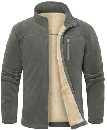 TOMEEK Veste Polaire Homme Hiver Fleece Jacket Full Zippé Chaude Manteau Hommes Blousons avec Poches sans Capuche de Randonnée Travail Epaisse Thermique Blouson(Gris foncé,XL)
