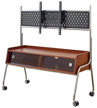 Wood Rolling TV Stand, Portable Height Adjustable Stand for 55-75 Inch TVs, Ideal for Living Room and Bedroom