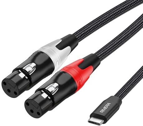 RIVIERA Câble audio USB C vers 2 XLR femelles en nylon tressé à faible bruit pour lecteurs numériques et instruments musculaires, amplificateur, haut-parleur, console de mixage, etc. 1,8 m