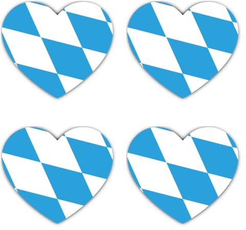 Aufkleber: 150 mm, 4 Stück - Herz-Aufkleber Set 4 Stück Bayern Rautenflagge Vinyl 150 mm 15 cm wetterfest Auto Laptop Fenster Helm Koffer blau-weiß