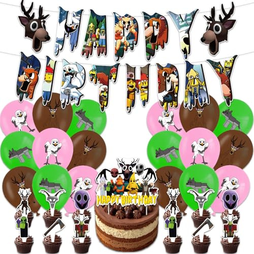99 Nights in the Forest Deer Birthday Decorations Cake Topper Cupcake Toppers Banner Balloons Party Decorations Supplies for Game Fans