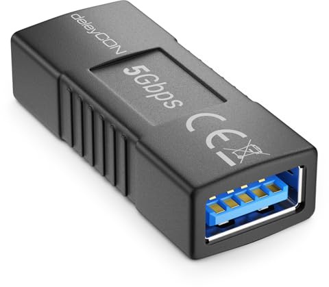 deleyCON USB Kupplung 5Gbps USB 3.0 Verbinder Buchse auf Buchse | Koppler Verlängerung zum Verbinden von 2 USB-A Kabeln, Buchse auf Buchse