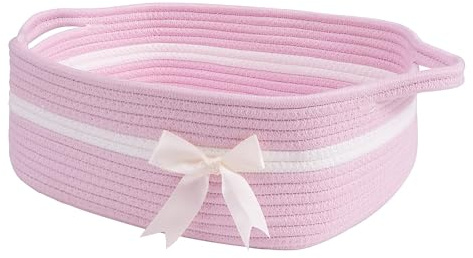 TIMEYARD Aufbewahrungskorb Rosa Geflochten Baumwolle 33x25x12cm | Niedlicher Organizer für Kosmetik, Snacks und kleine Dinge. Perfekt für Kinderzimmer, Schlafzimmer und Regal