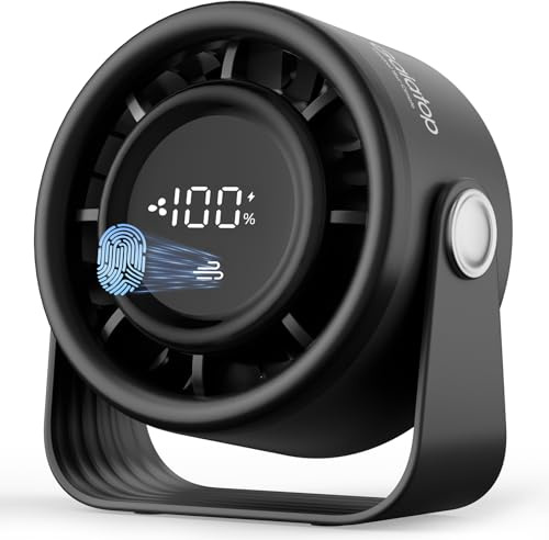 gaiatop Small Desk Fan Rechargeable, Bedside Desktop Fan, up to 11.5 Hrs | Small Fan for Bedroom Dorm Office, Touch Control Display, 360° Tilt, 5-Speed Strong Wind, Gifts for Women Men Teens, Black