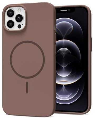 LoeoeL Magnetic Phone Case for iPhone 12/12 Pro Case Silicone Compatible with MagSafe, Cute Slim Thin Mag Safe Phone Cover for Women, Girly Aesthetic Soft Rubber Gel Mag Safecase, Brown