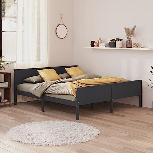 Hoopleep Massivholzbett Grau Kiefer 200x200 cm, Modernes Holzbettgestell mit Robusten Sperrholzlatten, Stabile Plattform für Schlafzimmer, Erholsame Nachtruhe