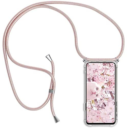 Paekear Coque pour Google Pixel 10a avec Cordon de Collier, Cover Transparente Silicone TPU Bumper Etui Housse avec Cordon Réglable Téléphone Lanyard Case Collier – Or Rose