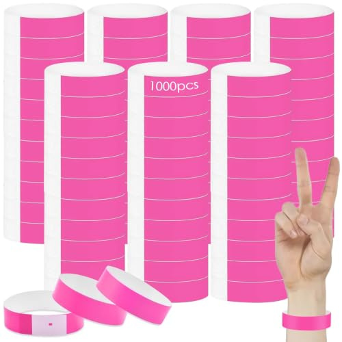 Lot de 1000 bracelets d'entrée de festival, étanches, en papier fluo pour événements, multicolores, pour fête, festival de musique, concert, compétition (rose)