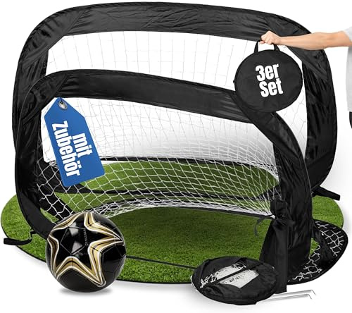 Fußball 3er Set mit PopUp Fussballtor Kicko - Fussball Größe 5 für Kinder