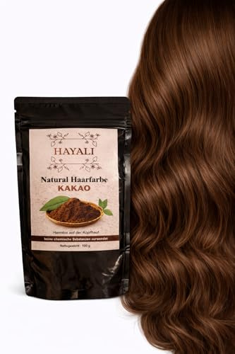 Hayali Coloración natural para cabello gris con henna, 100 g, sin productos químicos, anti-edad, ecológico, vegano, cacao