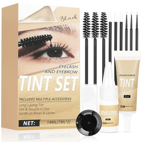 AOOWU Tinte de Cejas y Pestañas, Kit de Tinte De Duración para Cejas, Colorante Para Cejas y Pestañas, Resultado Natural, Apto la Mayoría de las Personas (Negro)