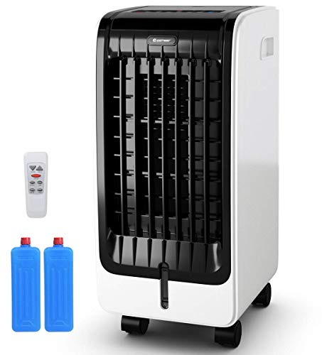 COSTWAY mobile Klimaanlage ohne Abluftschlauch Luftkühler Ventilator | 3 in 1 Klimagerät Luftreiniger Luftbefeuchter 75W / 6L Tank / 8H Timer / Fernbedienung / 2 Kühlakkus / 3 Stufen