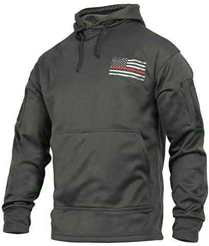 Rothco Conceal-Ops Thin Red Line Hoodie: Support Firefighters with Distressed Flag Graphic. Warm, and Rugged Utility, Multi, 4XL