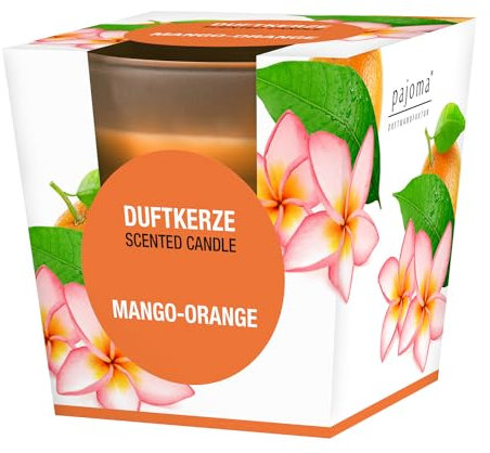 pajoma® Duftkerze, Mango-Orange - im satinierten Glas | 120g Wachsgewicht, Brenndauer: 25 Stunden, in edler Geschenkverpackung | Premium Qualität