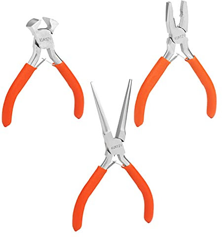 Kurtzy Set Pinze per Bigiotteria con Impugnatura Morbida (3pz) - Pinze per Gioielli Fai da Te a Becco Lungo, Combinate e Tagliafili Precisione per Artigianato, Perle, Componenti Elettrici, Elettronici