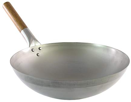 Générique Wok Traditionnel en Acier Carbone - Qualité Professionnelle - Fond Rond - Manche en Bois - Ø 30 cm