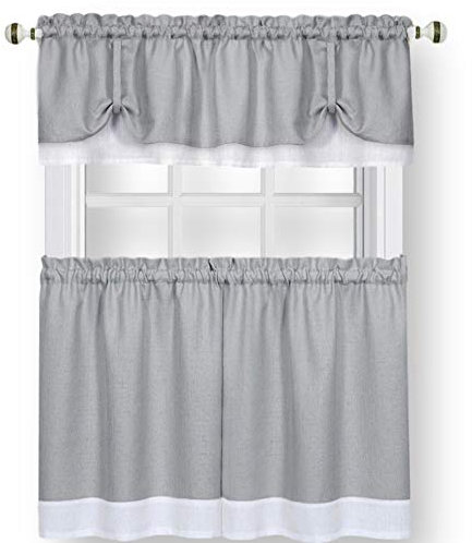 ACHIM Home Muebles Darcy Ventana Cortina Niveles y Juego de Cama, Gris, Blanco, 58 x 36