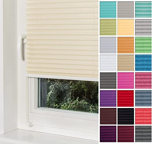 Home-Vision® Premium Plisseerollo ohne Bohren mit Klemmfix jalousien Fenster innen(Crem-Vanila, B50cm x H120cm) Easyfix Klemmträger, Verdunklung, Blickdicht Sonnenschutz Jalousie für Fenster & Tür