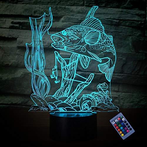 YTDZLTD Kreative 3D Fisch Nacht Licht 16 Farben Fernbedienung Touch Schalter Dekor Lampe Optische Täuschung LED Tisch Kinder Geburtstag Weihnachten Geschenke