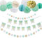 Easy Joy 13Pcs Birthday Decoration for Girls Mint Green Gold Happy Birthday Banner Hanging Tissue Paper Pom Poms Flowers Honeycomb Ball for Wedding Bridal Shower Party Supplies
