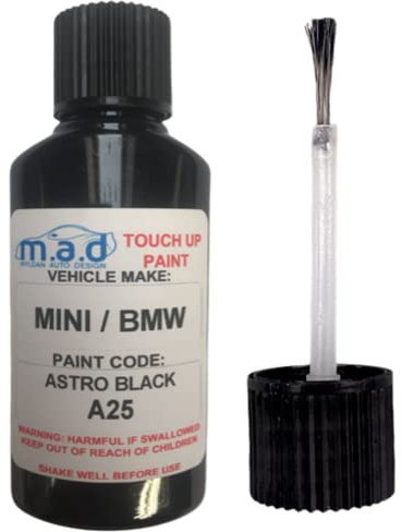 Touch Up Paint Compatible with MINI ASTRO BLACK A25 KIT MINI JOHN COOPER S - 30ml Kit, Gloss Finish with Built-in Brush - Made with Helios Paint (JUST PAINT)