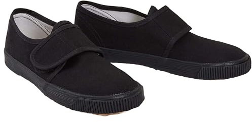 shelikes Girls Boys School PE Pumps Gym Black Trainers Touch Fastening Dance Plimsolls (Black, 7 UK Child)