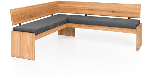 moebel-eins Scott Eckbank mit Truhe, Material Massivholz/Bezug Kunstleder, Kernbuche, 167 x 192 cm, grau