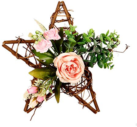 Backbayia Künstliche Rosen Blumen Kranz Pentagramm Türkranz Wandkranz Dekokranz für Zuhause, Hochzeit, Weihnachten