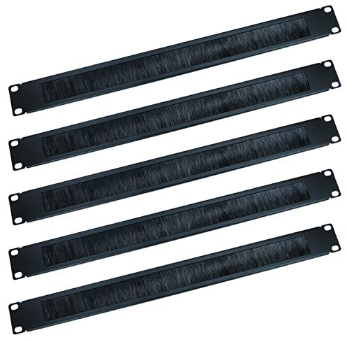 Ex-Pro 19 Inch Brush Strip Cable Management Panel, Sturdy 1U Rack Mount Brush Plate with Black Bristles - 5 PACK