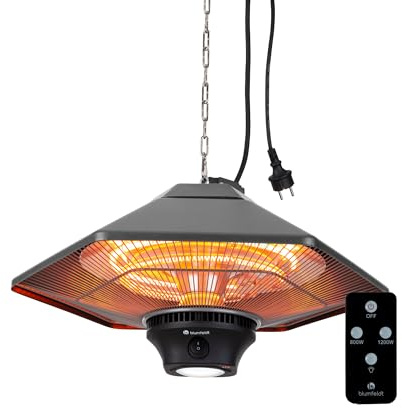 blumfeldt Heat Hexa - Lampe chauffante extérieur, Chauffage radiant infrarouge, Puissance: 800/1200/2000 W, IR ComfortHeat, Eléments chauffants halogènes, LED, Ecran tactile - Bronze