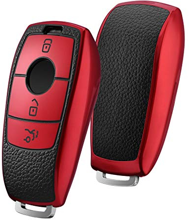 OATSBASF Autoschlüssel Hülle Geeignet für Mercedes Benz,Schlüsselhülle Cover für E Klasse 2017 S Klasse 2018 TPU Silicone Leather Texture Schutzhülle (P-Rot)