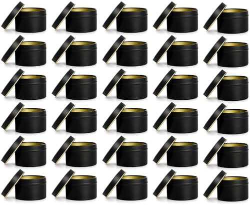 ZEAYEA 30 Pieces Candle Tins, 4 oz Round Metal Tins with Lids, Travel Tins Candle Jars Containers for DIY Candle Making, Arts and Crafts, Storage and Holiday Gifts, Black