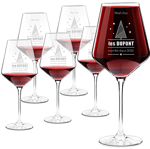 Maverton Set de 6 Verres à Vin en Cristal - Verre gravé 490 ml - Cadeau anniversaire pour chaque Couple - Verres Classiques pour parents - Cadeau personnalisé - Noël