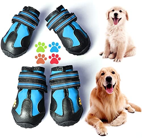 CovertSafe& Hundeschuhe für Hunde, rutschfest, wasserdicht, für draußen, Hundeschuhe für mittelgroße bis große Hunde, 4 Stück, mit robuster Sohle, Schwarz-Blau