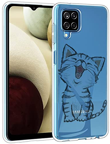 Verco Handyhülle für Samsung A12 Case, Samsung M12 Hülle Premium Muster Handy Cover für Samsung Galaxy A12 / M12 Hülle weiches Flexibles TPU Case, Katze Motiv