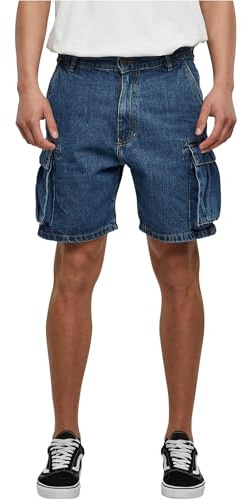 Urban Classics Herren Kurze Jeans Organic Denim Cargo Shorts, Farbe mid Indigo Washed, Größe 33