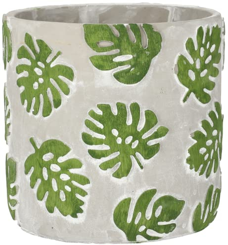 KOTARBAU® Monstera - Vaso da fiori, 20 cm, per piante, in calcestruzzo, motivo foglie di finestra
