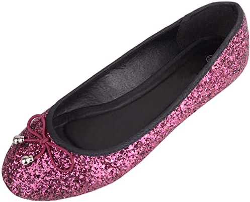 Womens Slip On Casual Party Glittery Ballerina Style Pumps Dolly Shoes - Magenta - UK 7 / EU 40