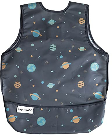 Tiny Twinkle Mess Proof Baby Bib - Waterproof Baby Apron - Machine Washable - PVC, BPA, & Phthalate Free - Great Travel Bib for Baby Eating - Baby Food Bibs (Space, Groß 2-4 Years)