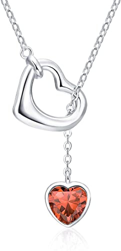 Qings Collana Cuore Donna Argento 925 Collana Ciondolo a Cuore Pietra Portafortuna Birthstone con Zirconia Brillante Natale Compleanno Gioielli Regalo per Ragazze Madre Nipote Sorella Figlia