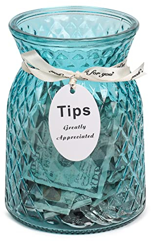 Tip Jar for Bartender,Large Tip Jar for Money,Colored Glass Tips Bottle for Concert halls, Coffee Shop, Bars, Musician;Multipurpose Money Jar. (Blue)