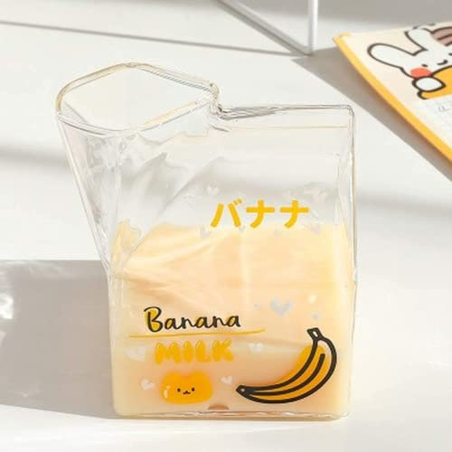 BWLZSP Leche de cristal lindo de las tazas de la leche transparente del cartón tazas de la taza del desayuno para los estudiantes portátiles caseros (Banana)