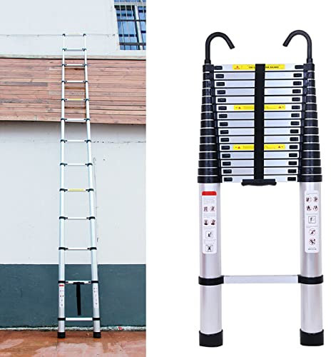 Échelle télescopique de 5 m avec 2 Crochets, Échelle Multi-usages, Escabeau Telescopique Pliable avec 13 échelons, Marchepieds escamotables, capacité de Charge de 150 kg, EN131