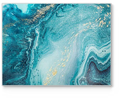 DEQORI Schneidebrett aus Glas | groß 40x30 cm | Motiv Meer aus Marmor | Design Schneideplatte für Küche | Frühstücksbrett antibakteriell & rutschfest | Glasplatte & Servierplatte