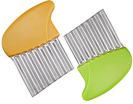 Crinkle Cutter, Stainless Steel Waffle Fry Cutter, Wavy Chopper for Veggies Potato Carrots Butter Lettuce, 2 PCS (Green&Yellow)