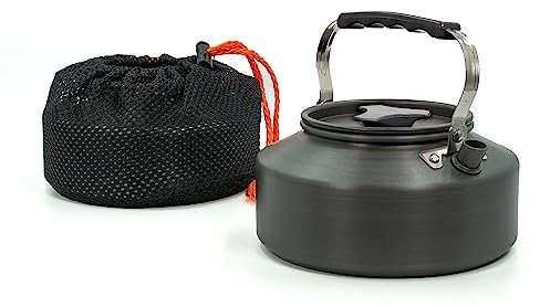 Intirilife Camping Wasserkocher Outdoor Kochkessel aus Aluminium in Schwarz mit 1.1 L Füllmenge - Tee Kessel Kanne zum Kochen von Wasser Tee Kaffee oder Suppe beim Camping oder auf Reisen